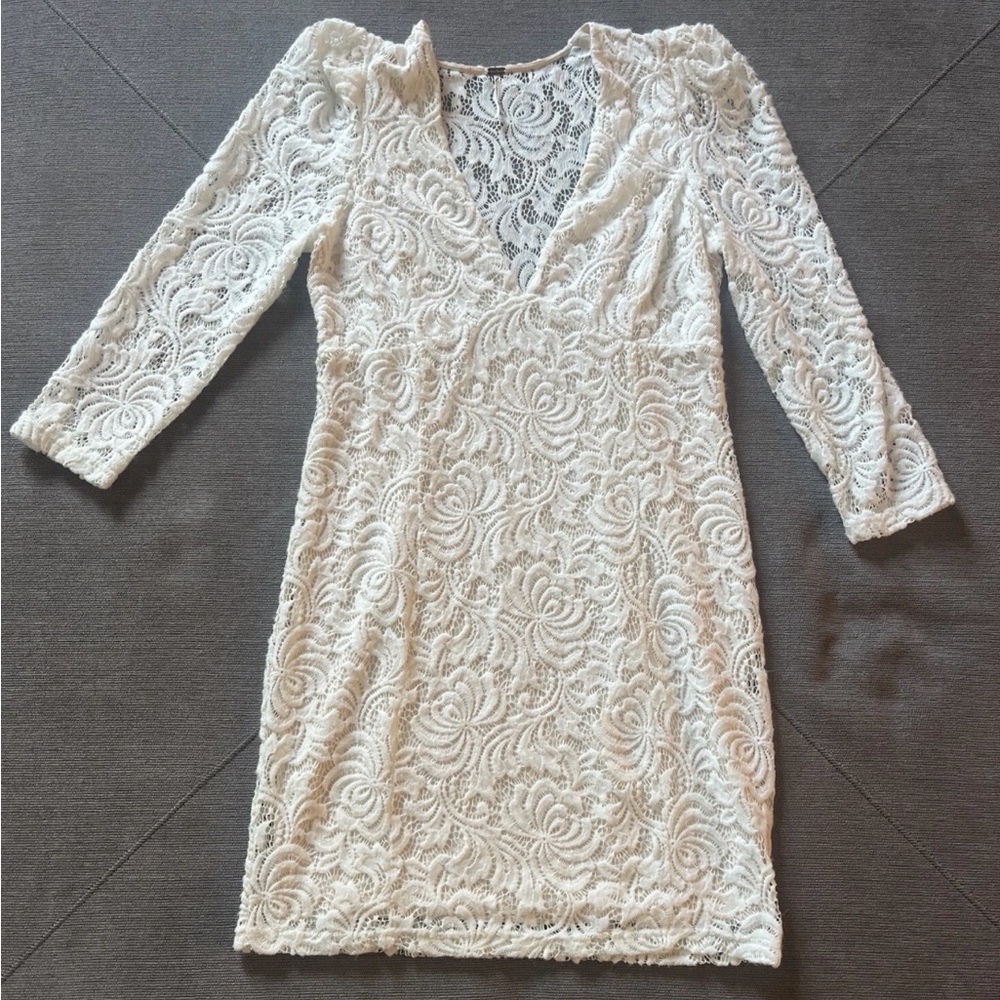 Free People White Ivory Lace Long Sleeve Dress